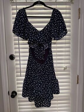 Altar'd State Navy Floral Ruffle Midi Dress